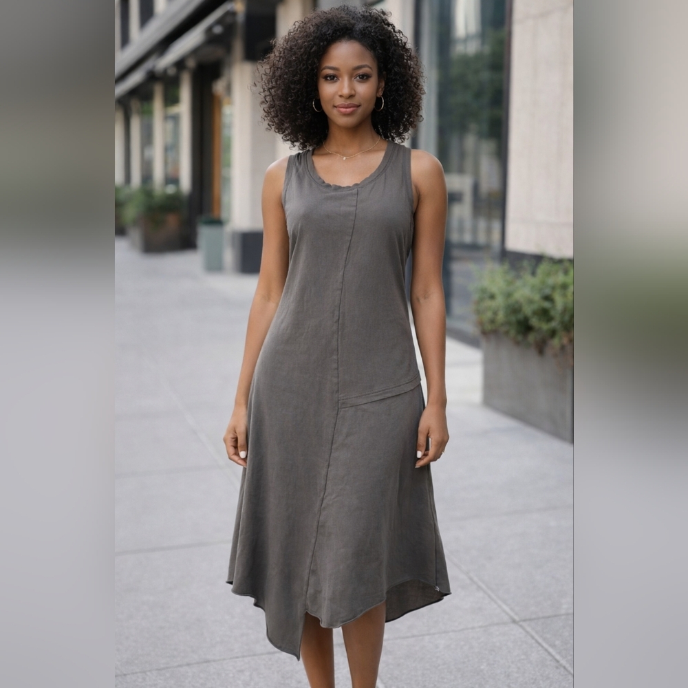 Sandwich_/ 100% Cotton/ Sleeveless Gray Midi Dress/ Asymmetrical/ Size US XL